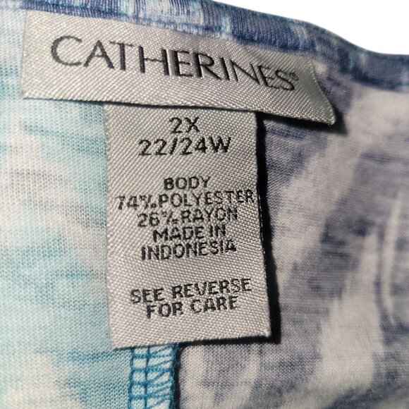 Catherines 2X 22/24W Blue & Gray Ikat Print 3/4 Sleeve Tunic‎ Top layered summer - Picture 4 of 4